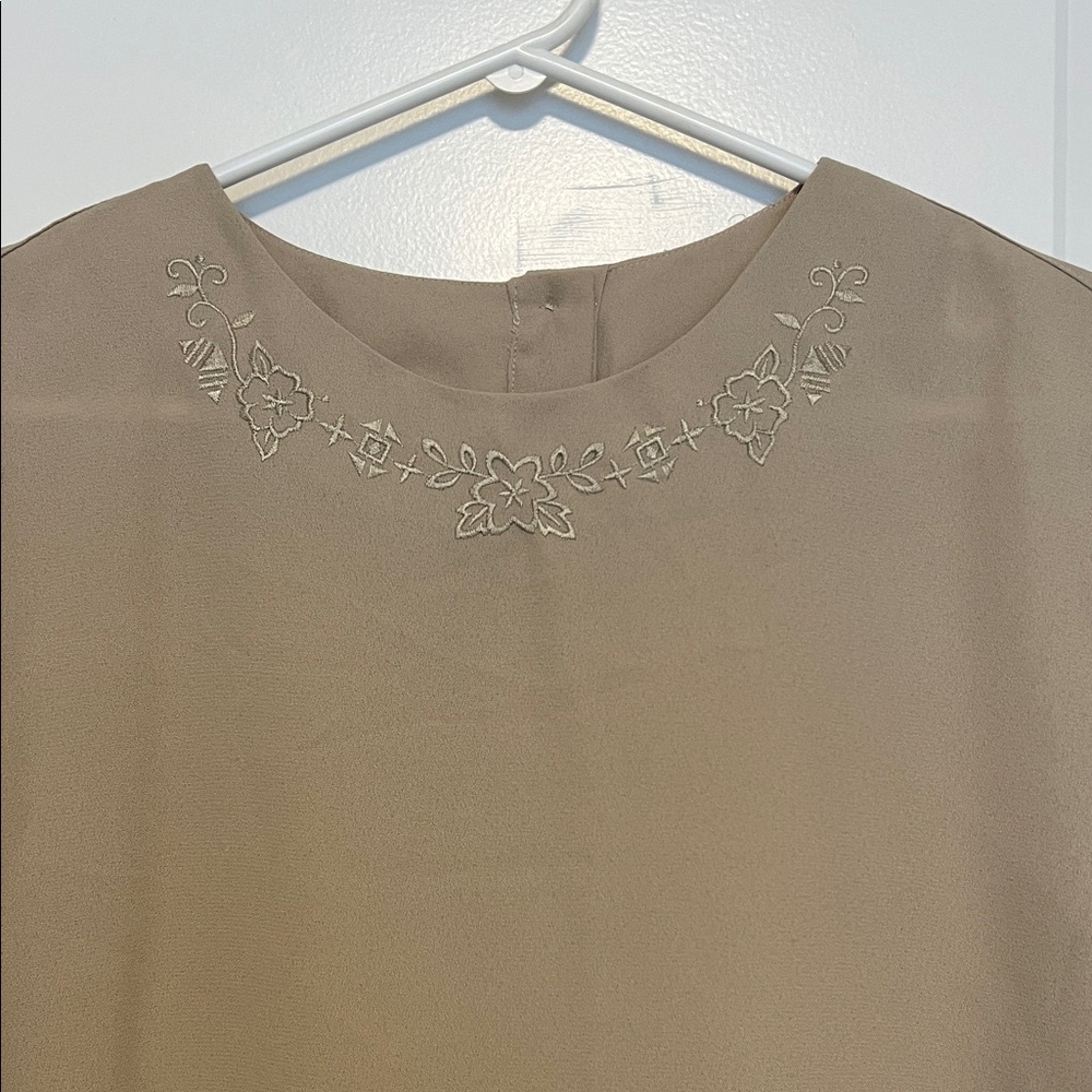 Alfred Dunner Taupe Floral Embroidered Blouse